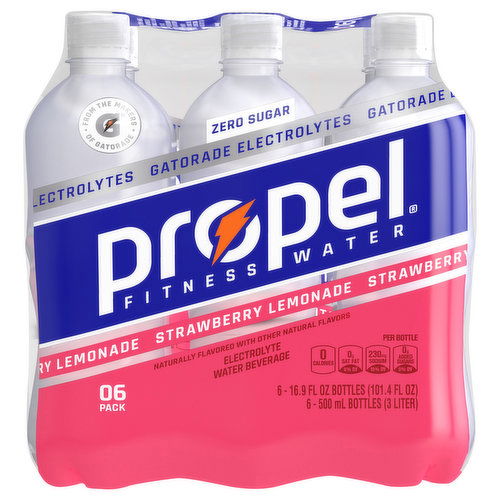 Propel Electrolyte Water Beverage, Strawberry Lemonade, 6 Pack