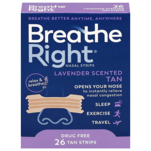 Breathe Right Nasal Strips, Lavender Scented, Tan