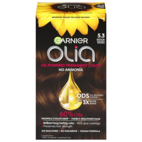 Olia Permanent Color, Oil-Powered, No Ammonia, Medium Golden Brown, 5.3