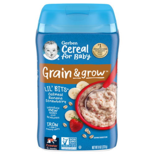 Gerber Cereal for Baby Oatmeal, Banana Strawberry, Lil' Bits, Grain & Grow, Crawler (8+ Months)