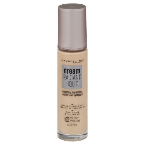 Maybelline Dream Radiant Liquid Foundation, Hydrating, Fair Ivory 08