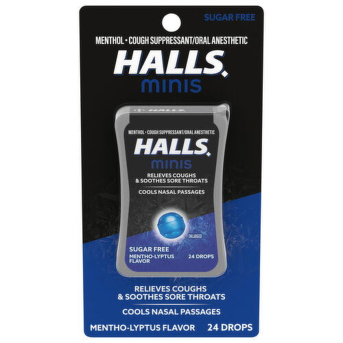 Halls Cough Suppressant/Oral Anesthetic, Sugar Free, Mentho-Lyptus Flavor, Drops, Minis