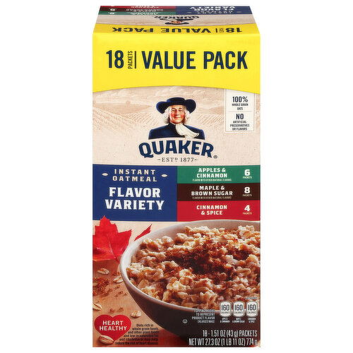 Quaker Flavor Variety Apples & Cinnamon/Maple & Brown Sugar/Cinnamon & Spice Instant Oatmeal Value Pack