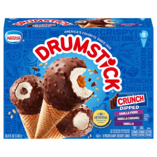 Drumstick Crunch Dipped Crunch Dipped Vanilla, Vanilla Caramel and Vanilla Fudge Cones