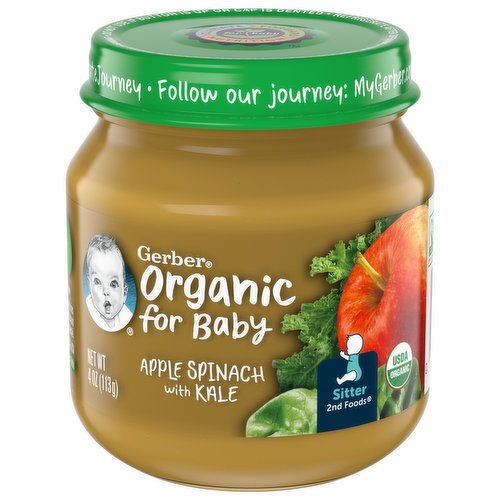 Gerber Organic for Baby Apple Spinach with Kale, Sitter 2nd Foods