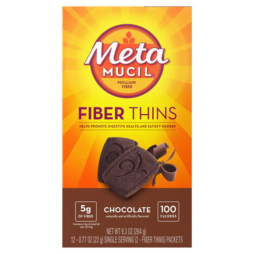 Metamucil Not Applicable Metamucil Fiber Thins, Psyllium Husk Fiber Supplement, Chocolate, 12 Ct