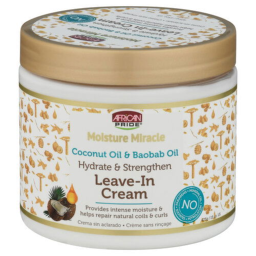 African Pride Moisture Miracle Leave-In Cream, Coconut Oil & Baobab Oil, Hydrate & Strengthen