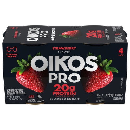 Oikos Pro Yogurt, Strawberry Flavored, 4 Pack