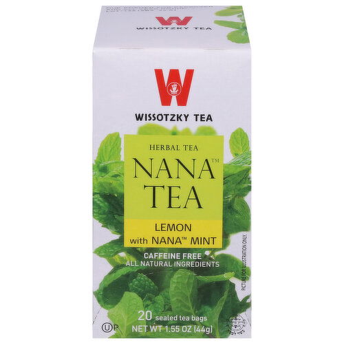 Wissotzky Tea Herbal Tea, Caffeine Free, Lemon with Nana Mint, Tea Bags