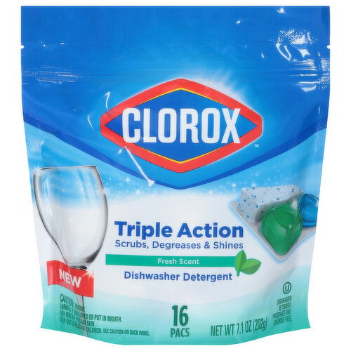 Clorox Dishwasher Detergent, Fresh Scent, Triple Action, Pacs