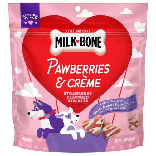 Milk-Bone Dog Snacks, Biscuits, Pawberries & Creme, Strawberry Flavored