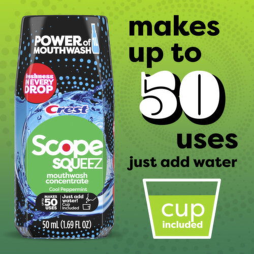 Crest Squeez Squeez Mouthwash Concentrate, Cool Peppermint Flavor, Up to 50 Uses, 50 mL Bottle