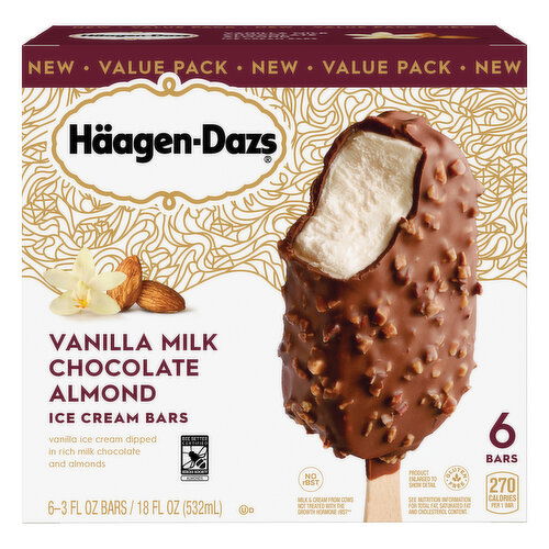 Haagen-Dazs Ice Cream Bars, Vanilla Milk Chocolate Almond, Value Pack, 6 Pack