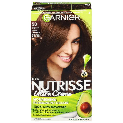 Nutrisse Hair Color, Permanent, Ultra Creme, Medium Natural Brown 50