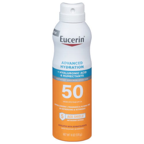 Eucerin Sunscreen Lotion Spray, Lightweight, Advanced Hydration, Broad Spectrum SPF 50