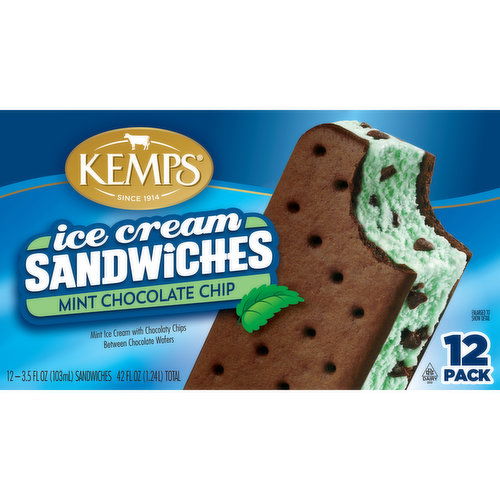 Kemps Ice Cream Sandwiches, Mint Chocolate Chip