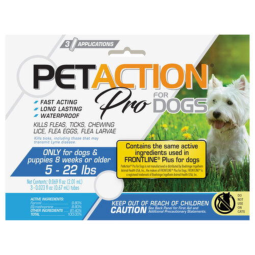 PetAction Pro Fleas, Ticks & Lice Treatment, 8 Weeks or Older (5-22 lbs)