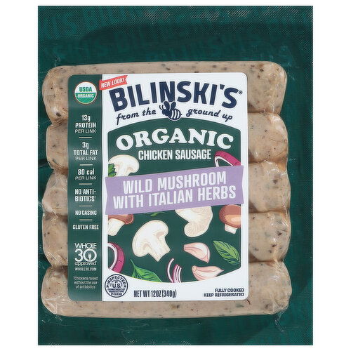 Bilinski's Chicken Sausage, Organic, Wild Mushroom with Italian Herbs