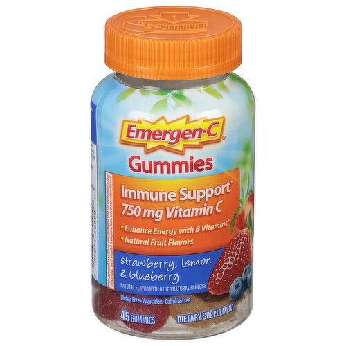 Emergen-C Immune Support, Vitamin C, 750 mg, Gummies, Strawberry, Lemon & Blueberry, Gummies