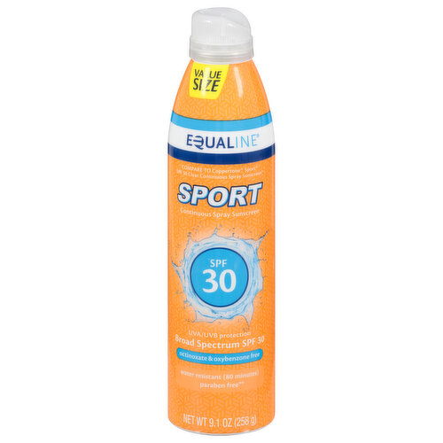 Equaline Sport Sunscreen, Continuous Spray, Broad Spectrum SPF 30, Value Size