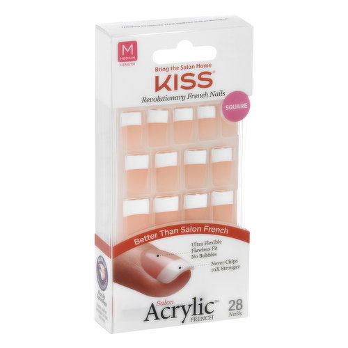 Kiss Salon Acrylic French Nail Kit, Square, Medium Length, KSA02