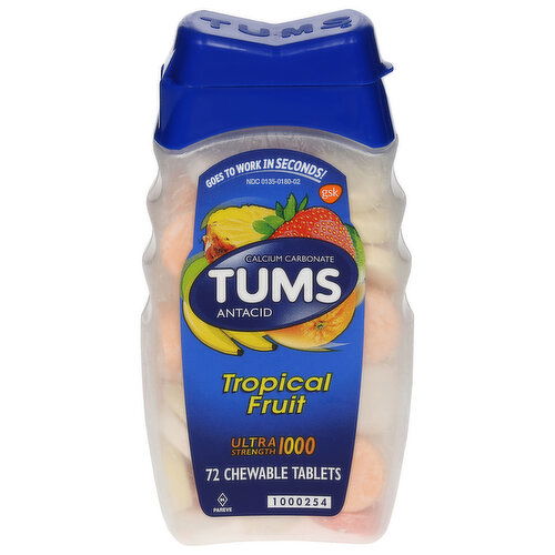 Tums Antacid, Ultra Strength 1000, Chewable Tablets, Tropical Fruit