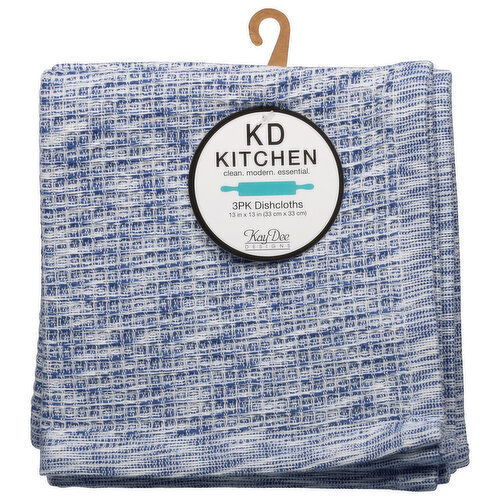 KD Kitchen Dishcloths, True Blue, 3 Pack