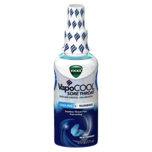 Vicks Sore Throat Vicks VapoCool Sore Throat Spray, Benzocaine & Menthol, Over-the-Counter Medicine, Winterfrost, 6 Oz