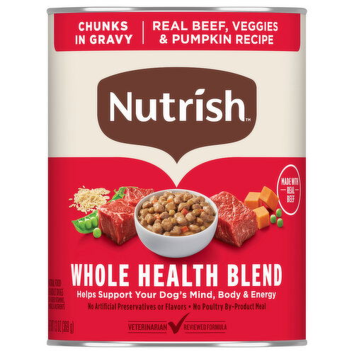 Nutrish Chunks in Gravy Whole Health Blend Real Beef, Veggies & Pumpkin Recipe Food for Dogs