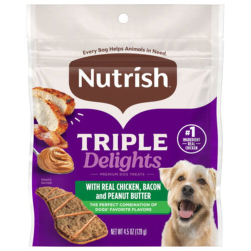 Nutrish Triple Delights Dog Treats, Premium, Real Chicken Bacon and Peanut Butter