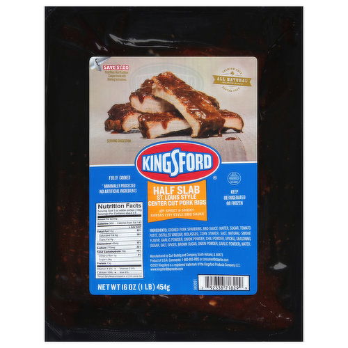 Kingsford Pork Ribs, Center Cut, Half Slab, St. Louis Style