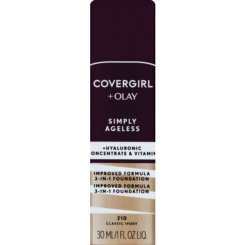 CoverGirl + Olay Simply Ageless Liquid Foundation, 3-in-1, Classic Ivory 210