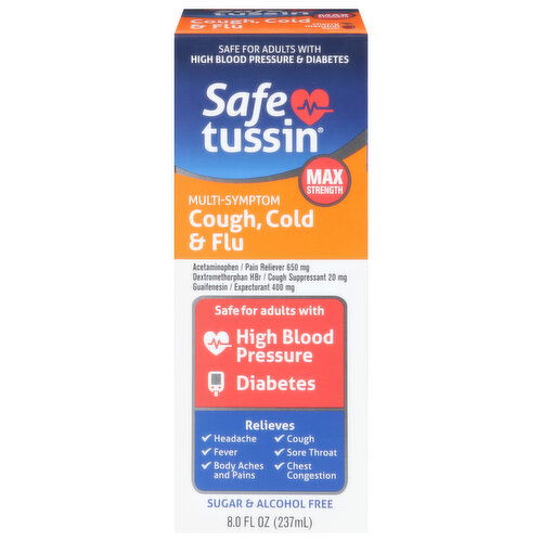 Safetussin Cough, Cold & Flu, Max Strength, Multi Symptom, Cherry Menthol Flavor