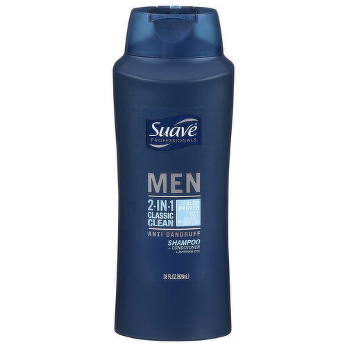 Suave Professionals Shampoo + Conditioner, Anti Dandruff, 2-in-1, Classic Clean, Men