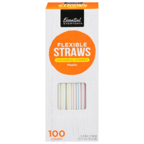 Essential Everyday Straws, Flexible, Colorful Stripes, Plastic