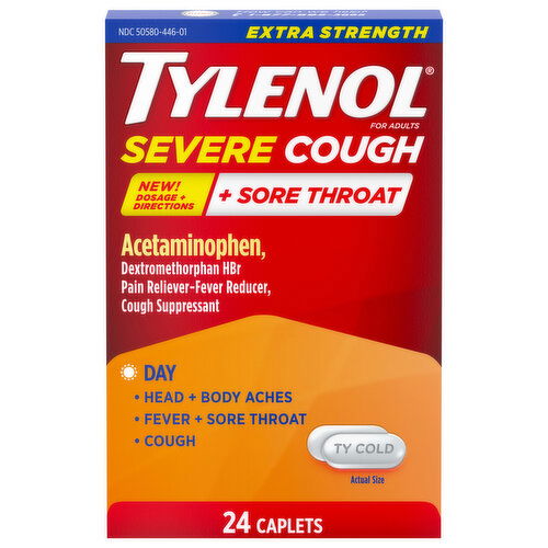 Tylenol Severe Cough + Sore Throat, Extra Strength, Caplets