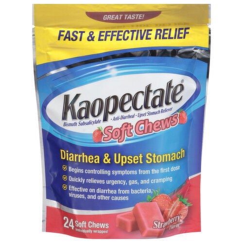 Kaopectate Diarrhea & Upset Stomach, Strawberry Flavor, Soft Chews,