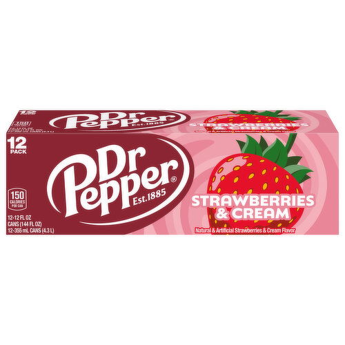 Dr Pepper Soda, Strawberries & Cream, 12 Pack