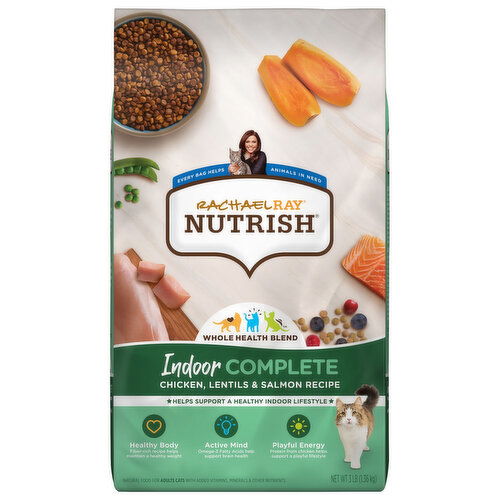 Rachael Ray Nutrish Food for Cats, Natural, Chicken, Lentils & Salmon Recipe, Indoor Complete, Adult