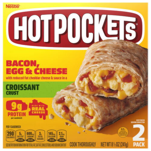 Hot Pockets Sandwiches, Croissant Crust, Bacon, Egg & Cheese, 2 Pack