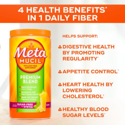 Metamucil Premium Blend Metamucil Premium Blend Fiber, Sugar-Free with Stevia, Orange, 72tsp