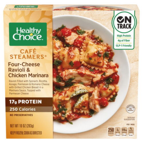 Healthy Choice Cafe Steamers Ravioli & Chicken Marinara, Four-Cheese