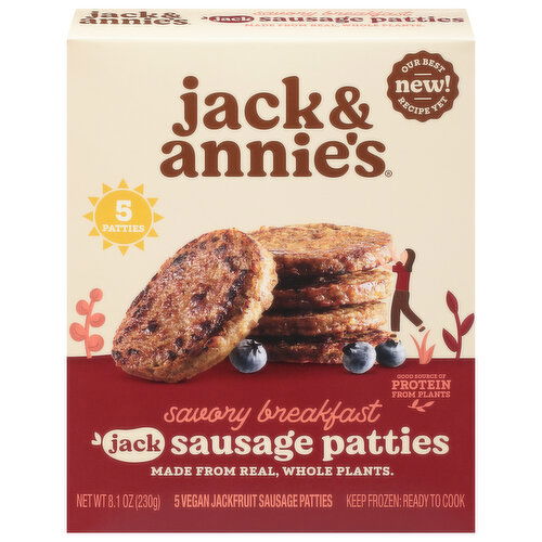 Jack & Annie's Jackfruit Sausage Patties, Vegan, Savory Breakfast