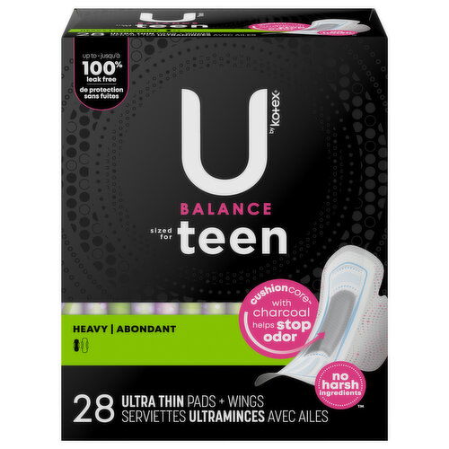 U By Kotex Balance Teen Heavy Ultra Thin Pads + Wings