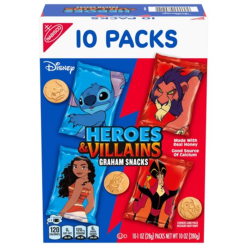 NABISCO Disney Heroes and Villains Graham Snacks, Custom Cookies Variety Pack, 10 Kids Snack Packs