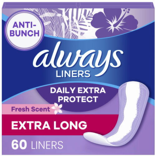 Always Xtra Protection Always Daily Extra Protect Liners, Extra Long Length, Scented Panty Liners, 60 CT