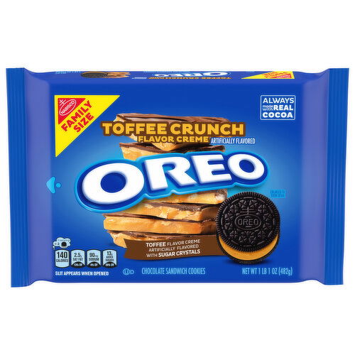 Oreo Chocolate Sandwich Cookies, Toffee Crunch Flavor Creme, Family Size