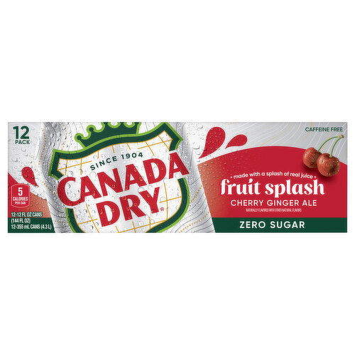 Canada Dry Cherry Ginger Ale, Fruit Splash, Zero Sugar, 12 Pack