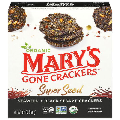 Mary's Gone Crackers Crackers, Seaweed + Black Sesame, Super Seed