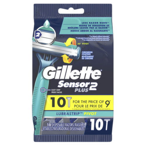 Gillette Sensor2 Plus Pivoting Head Men's Disposable Razors, 10 Count